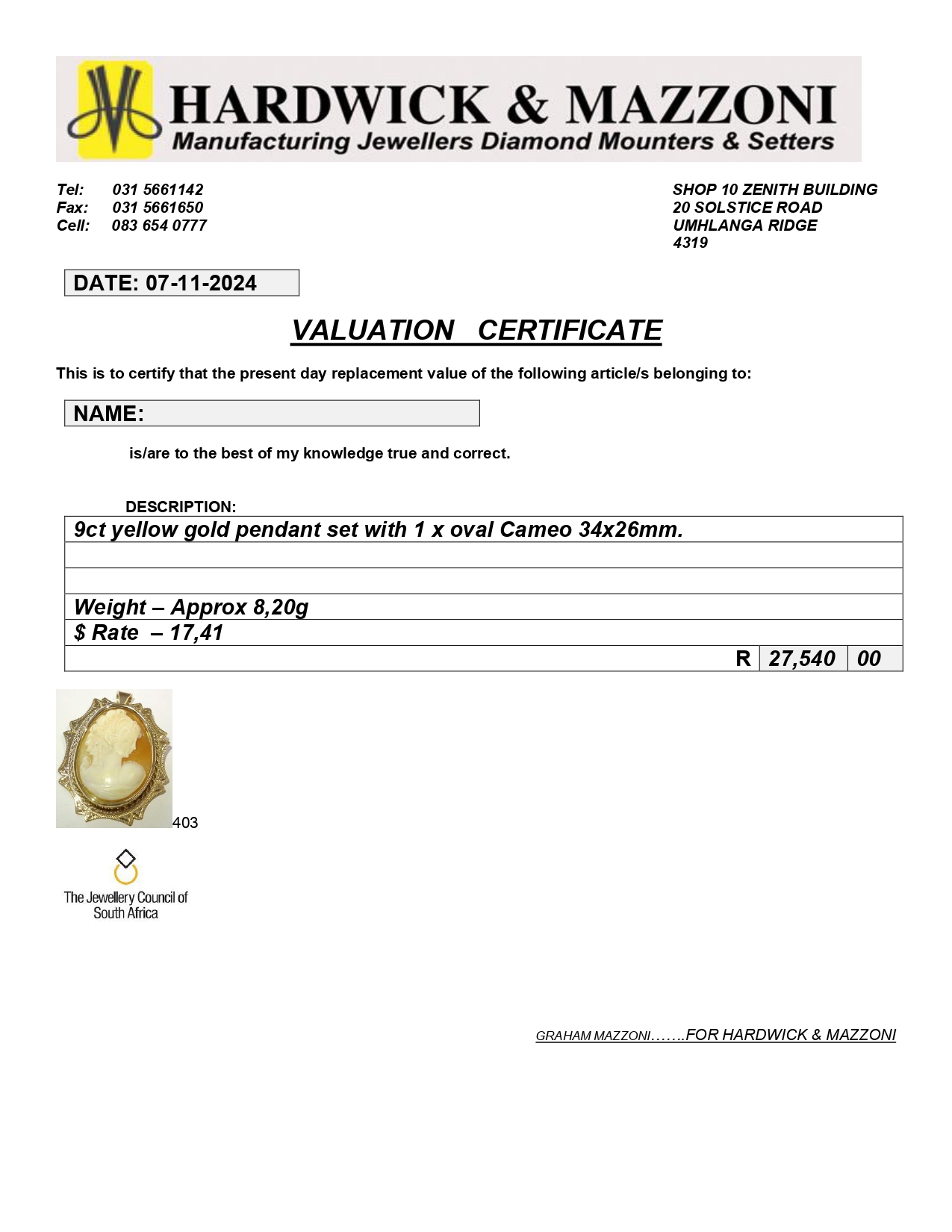 Large 9ct Rose Gold Cameo Pendant - Image 4