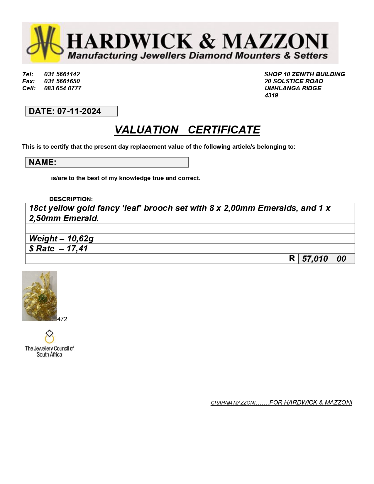 Vintage 18ct Gold & Emerald Brooch - Image 4