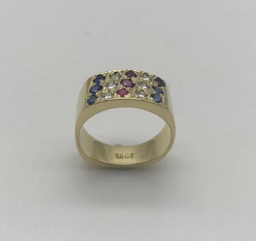Vintage 18ct Diamond Ruby Sapphire Ring