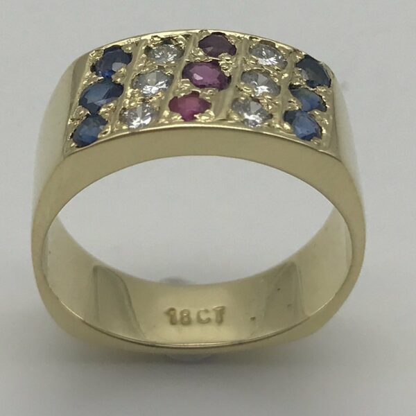 Vintage 18ct Diamond Ruby Sapphire Ring