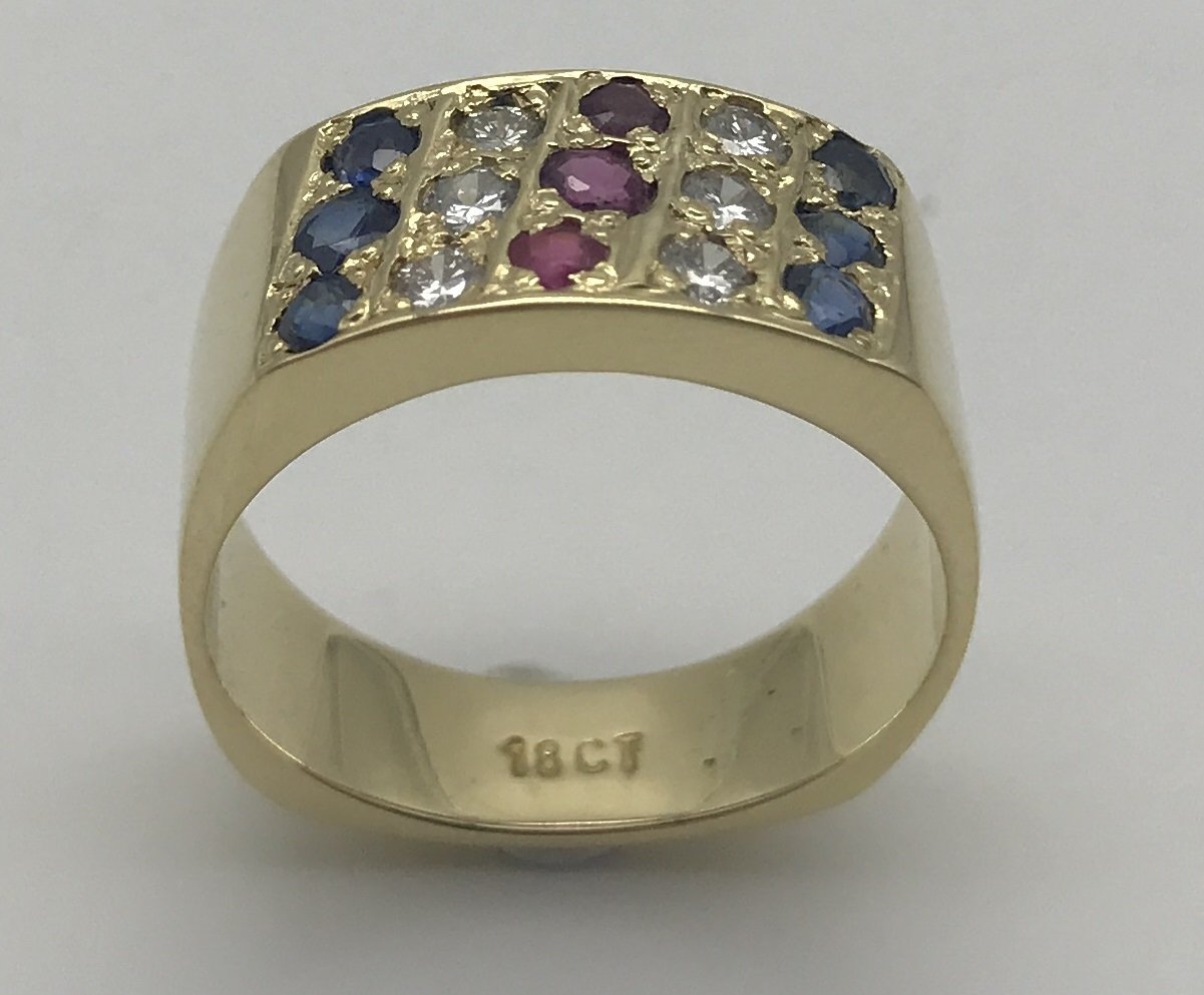 Vintage 18ct Diamond Ruby Sapphire Ring