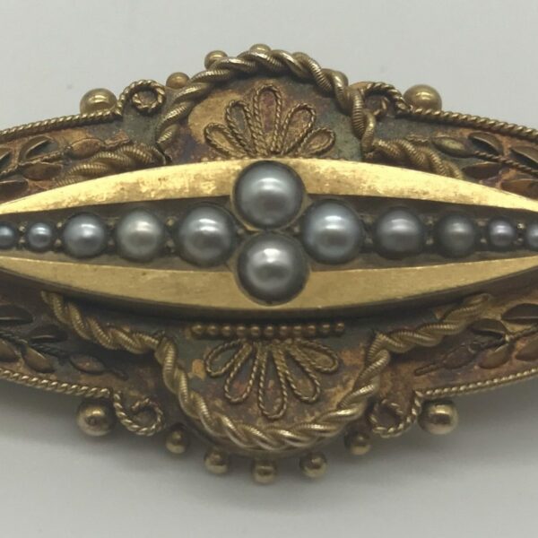 Victorian 15ct Gold Pearl Brooch