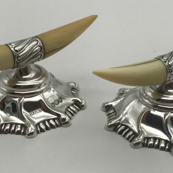 Unusual Sterling Silver and Ivory Antique Knife Rests