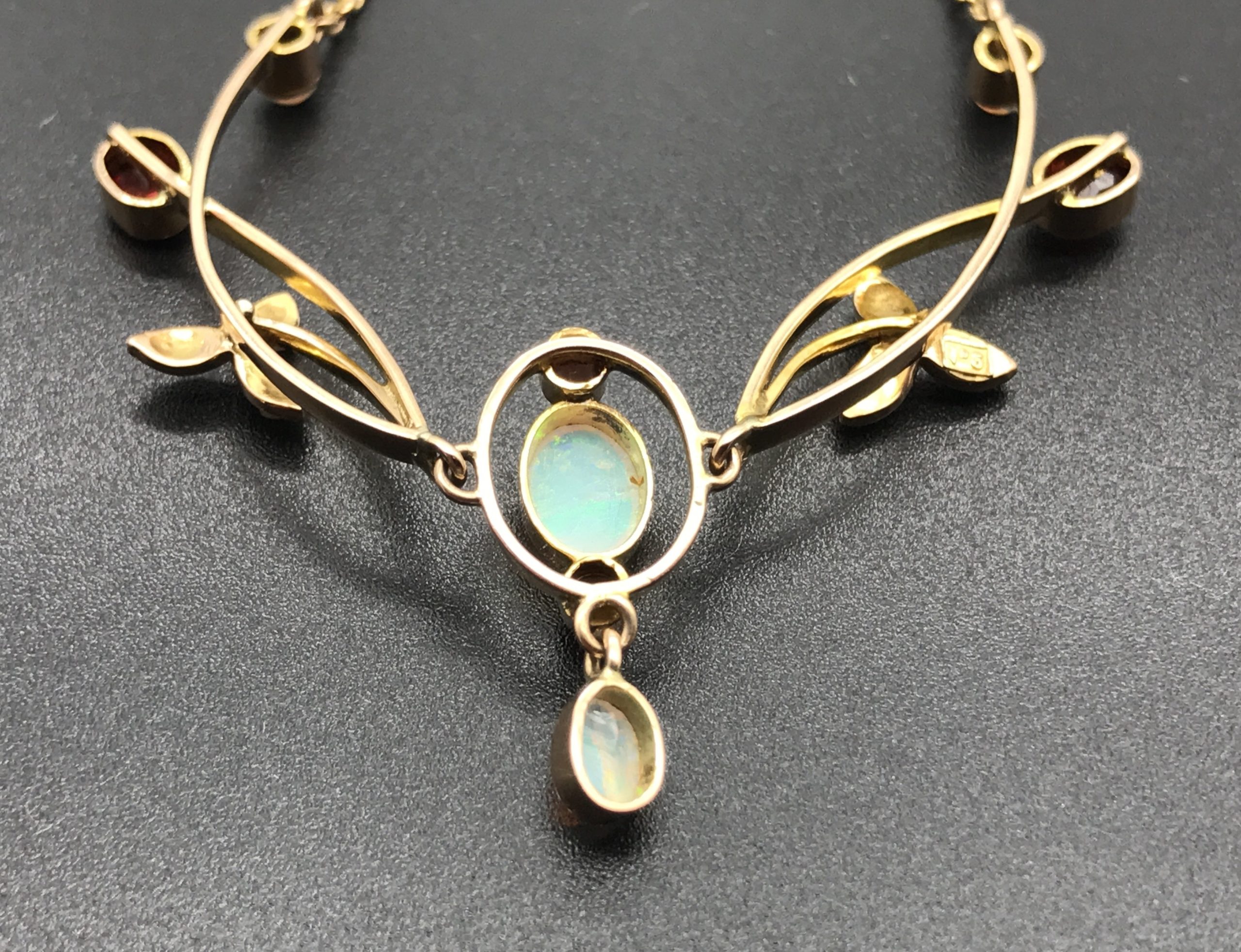 Beautiful 9ct Rose Gold Edwardian Opal, Pearl & Garnet Necklace