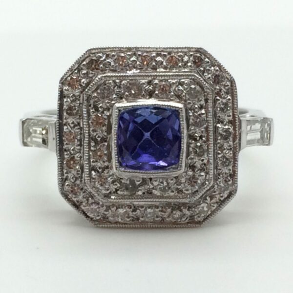 18ct White Gold, Diamond and Tanzanite 'Art Deco Style' Dress Ring