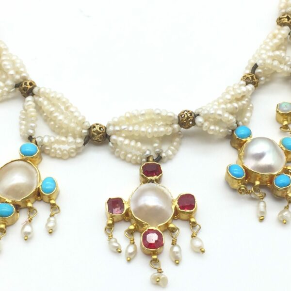 Stunning Antique 18ct Seed Pearl and Natural Stone Necklace