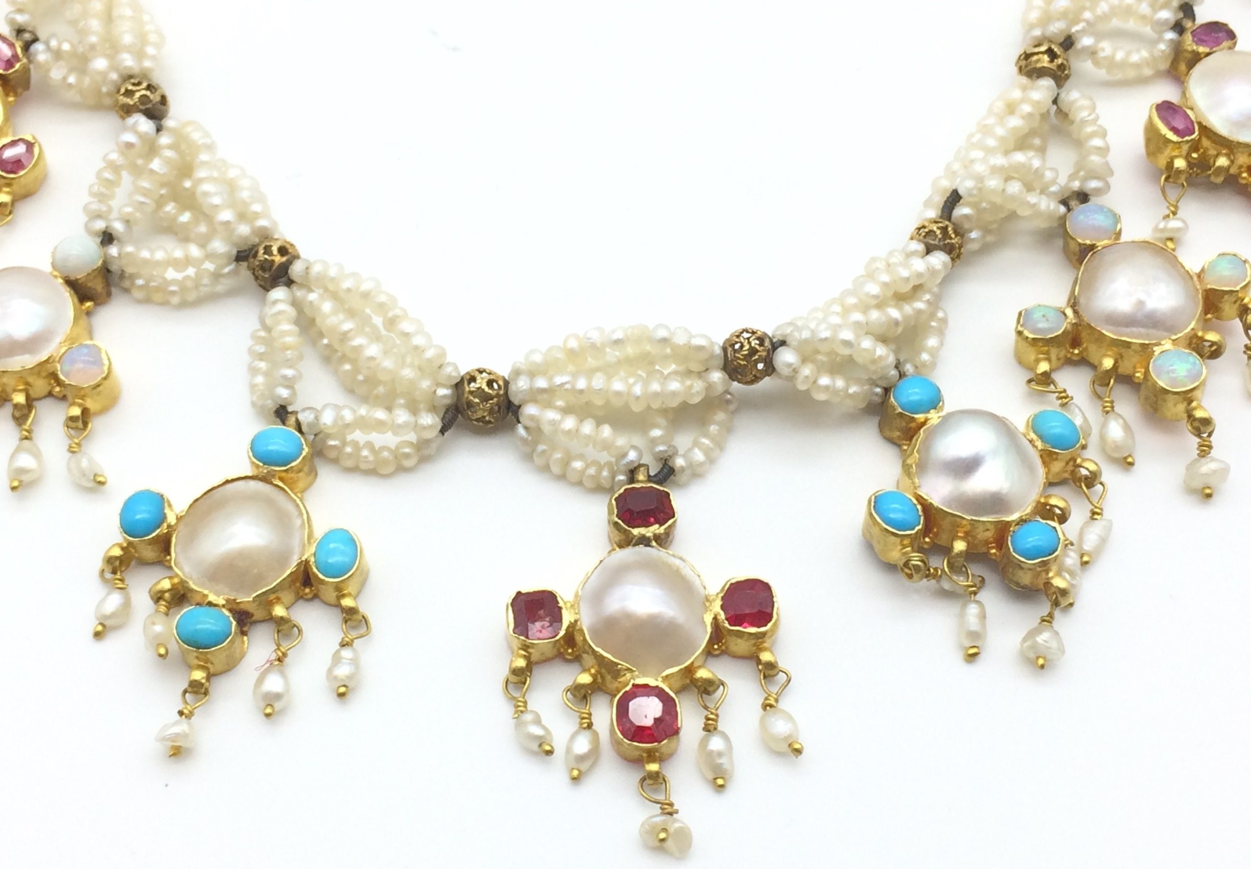 Stunning Antique 18ct Seed Pearl and Natural Stone Necklace