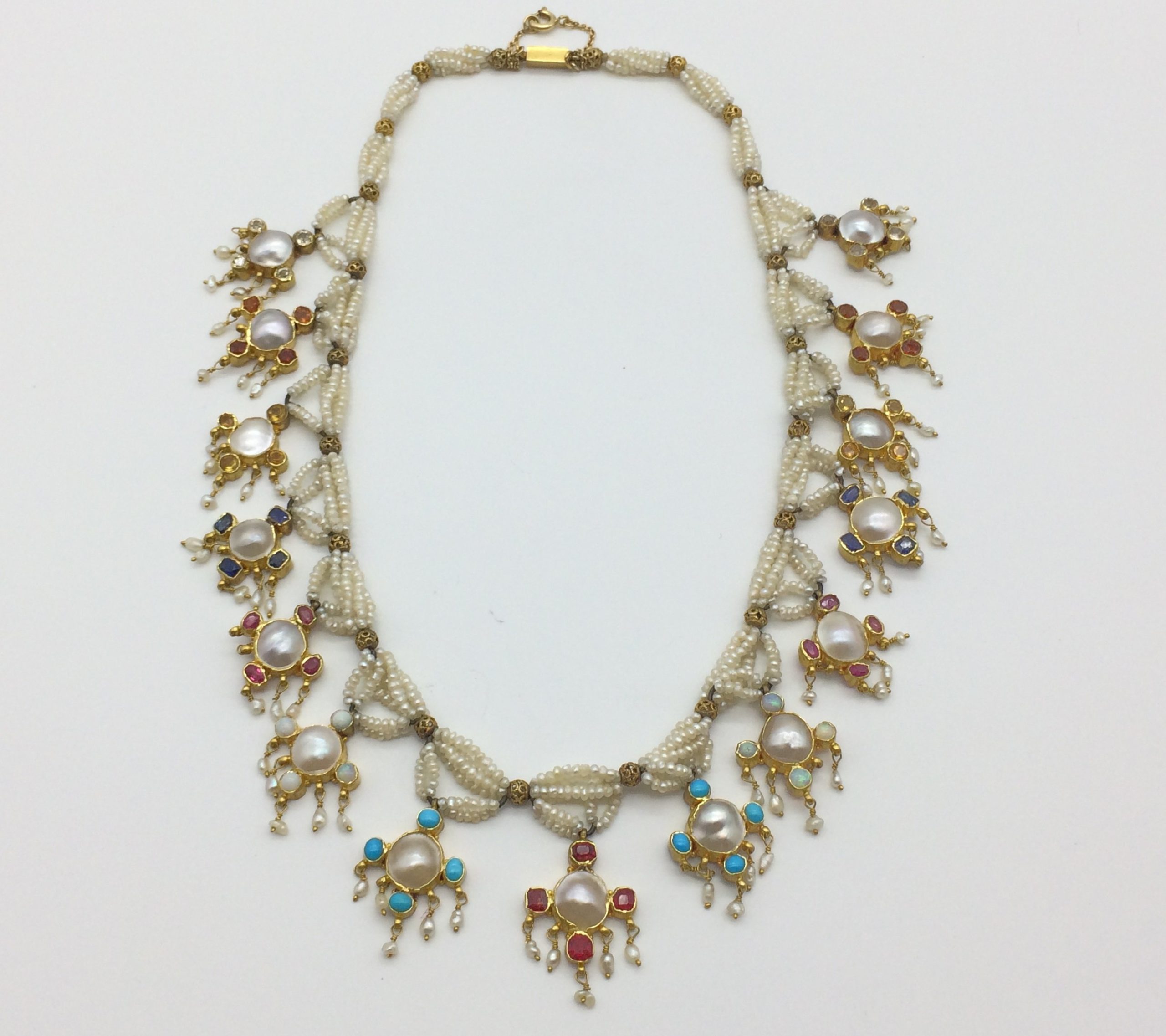 Stunning Antique 18ct Seed Pearl and Natural Stone Necklace