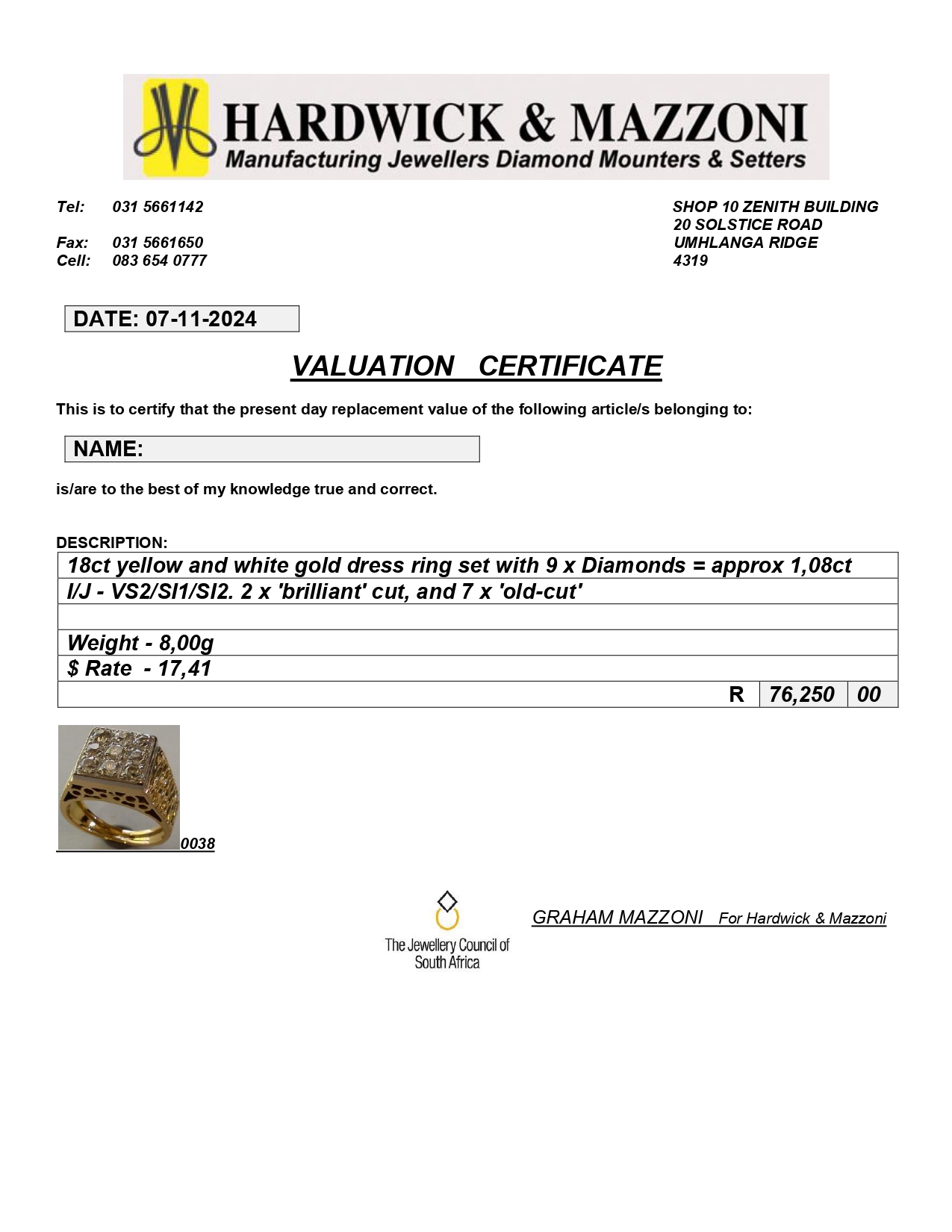 Vintage 18ct Gold & Diamond Dress Ring - Image 7