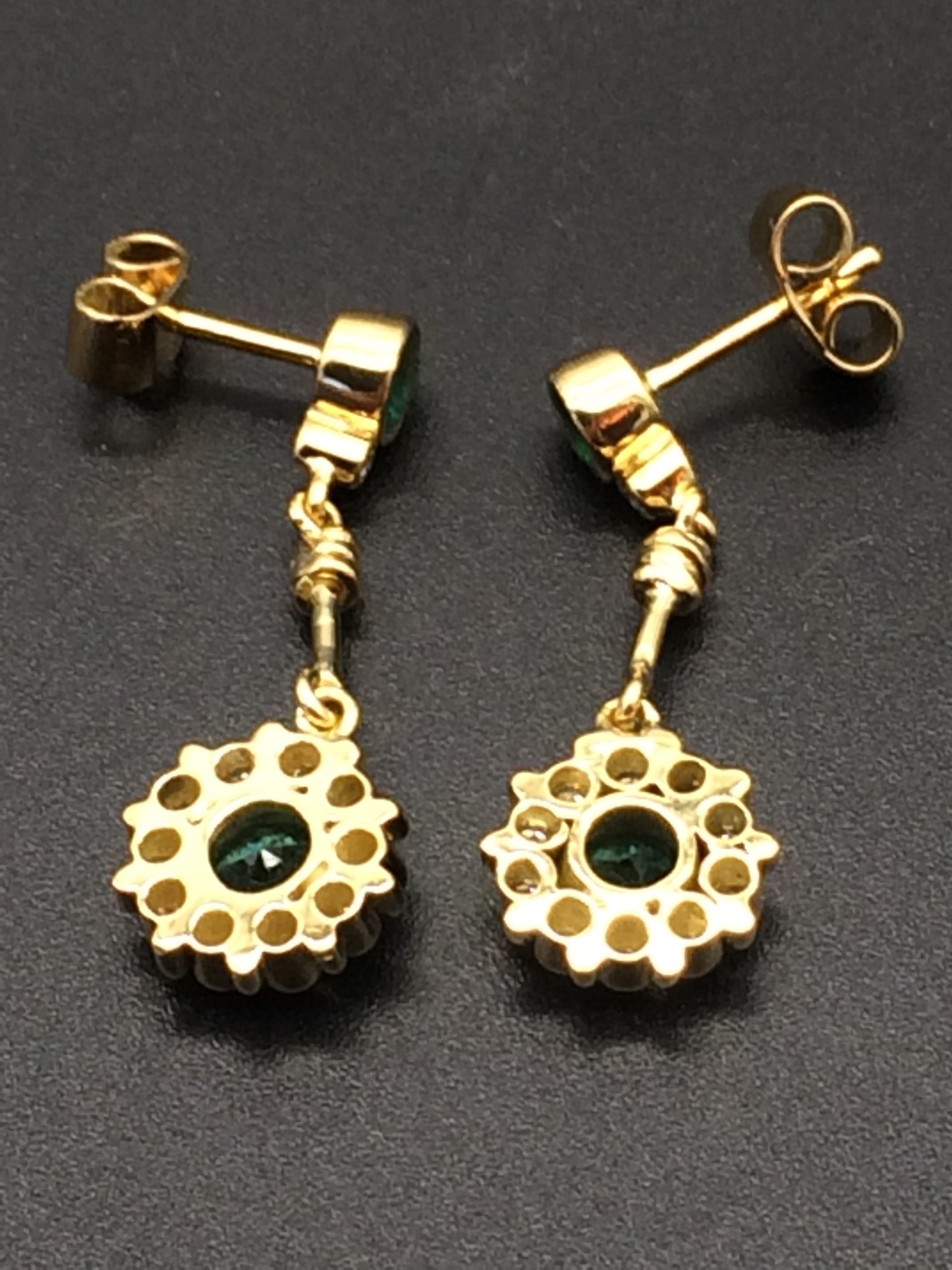 Elegant 18ct Yellow Gold, Diamond & Emerald Earrings
