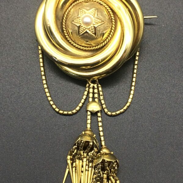 Gorgeous Victorian 18ct Gold & Pearl Tassel Locket Brooch