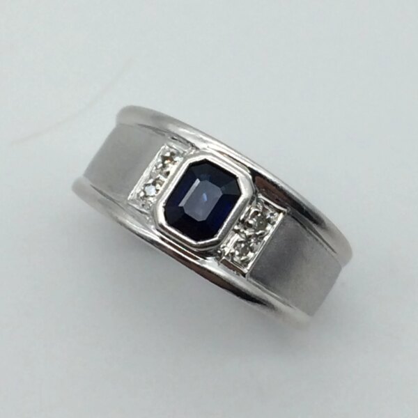 Stylish 9ct White Gold Diamond and Sapphire Dress Ring