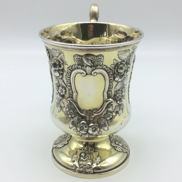 Victorian (London 1867) Sterling Silver Gilt Christening Mug