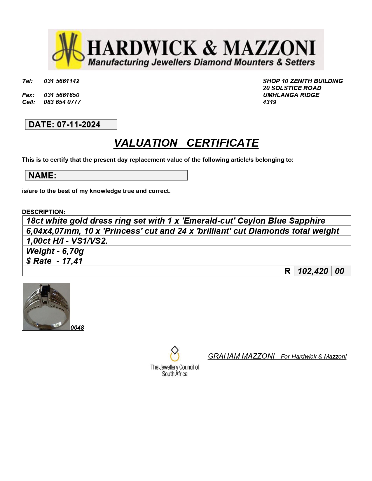 18ct White Gold, Diamond & Sapphire Ring - Image 8