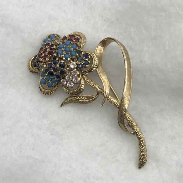 Gorgeous 9ct Gold, Multi-stone ‘Flower’ Brooch