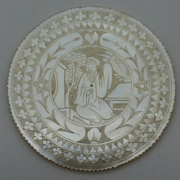 Antique Chinese Mother-of-Pearl Gaming Counters in an Ivory Box