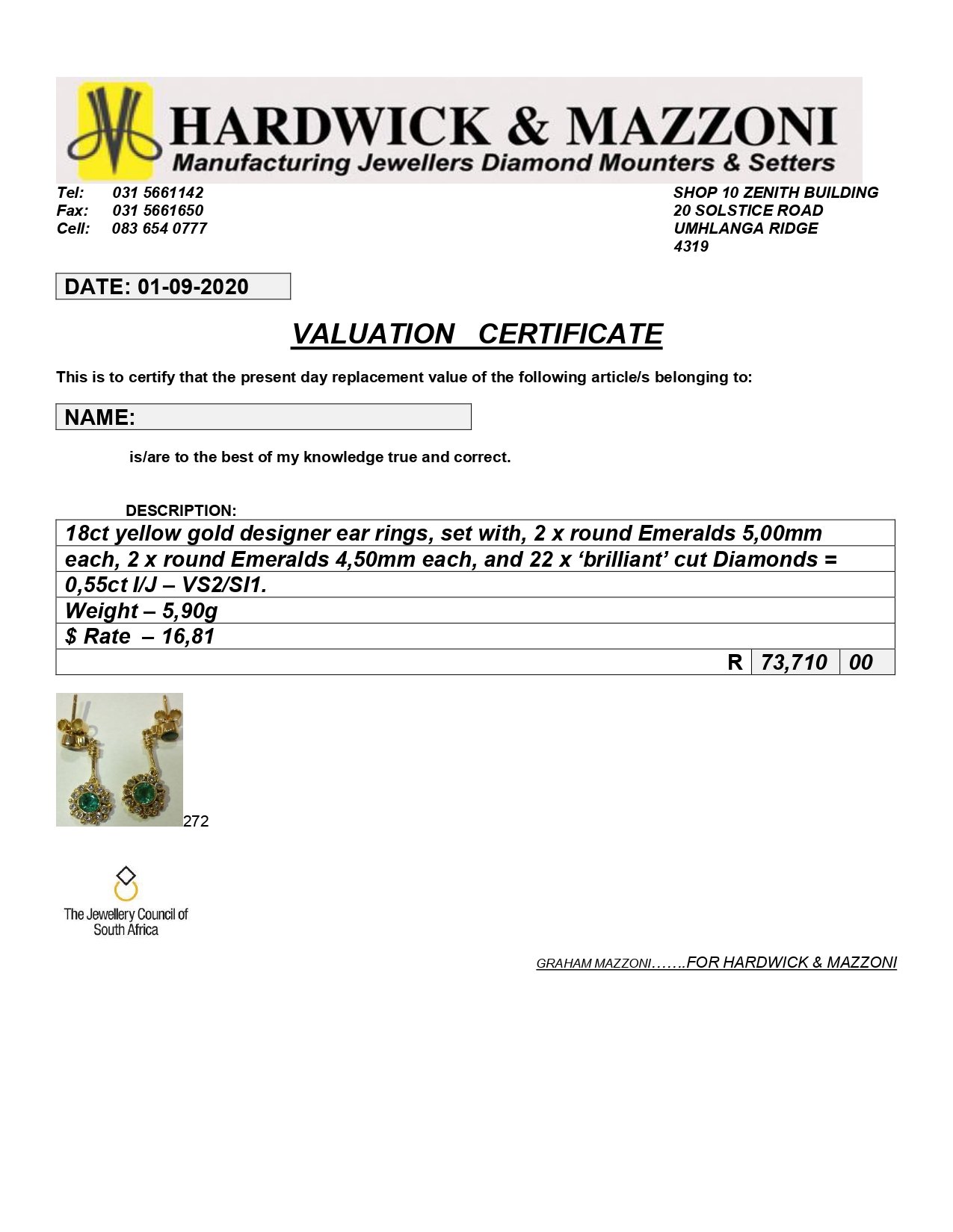 Elegant 18ct Yellow Gold, Diamond & Emerald Earrings