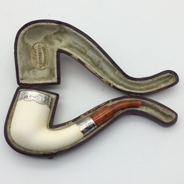 Rare Victorian Silver Lidded Meerschaum & Amber Pipe (1899)