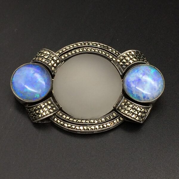 Amazing Art Deco ‘Theodor Fahrner’ Silver, Opal & Marcasite Brooch