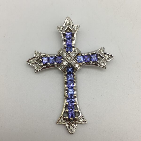 Amazing 9ct White Gold, Diamond & Tanzanite Cross