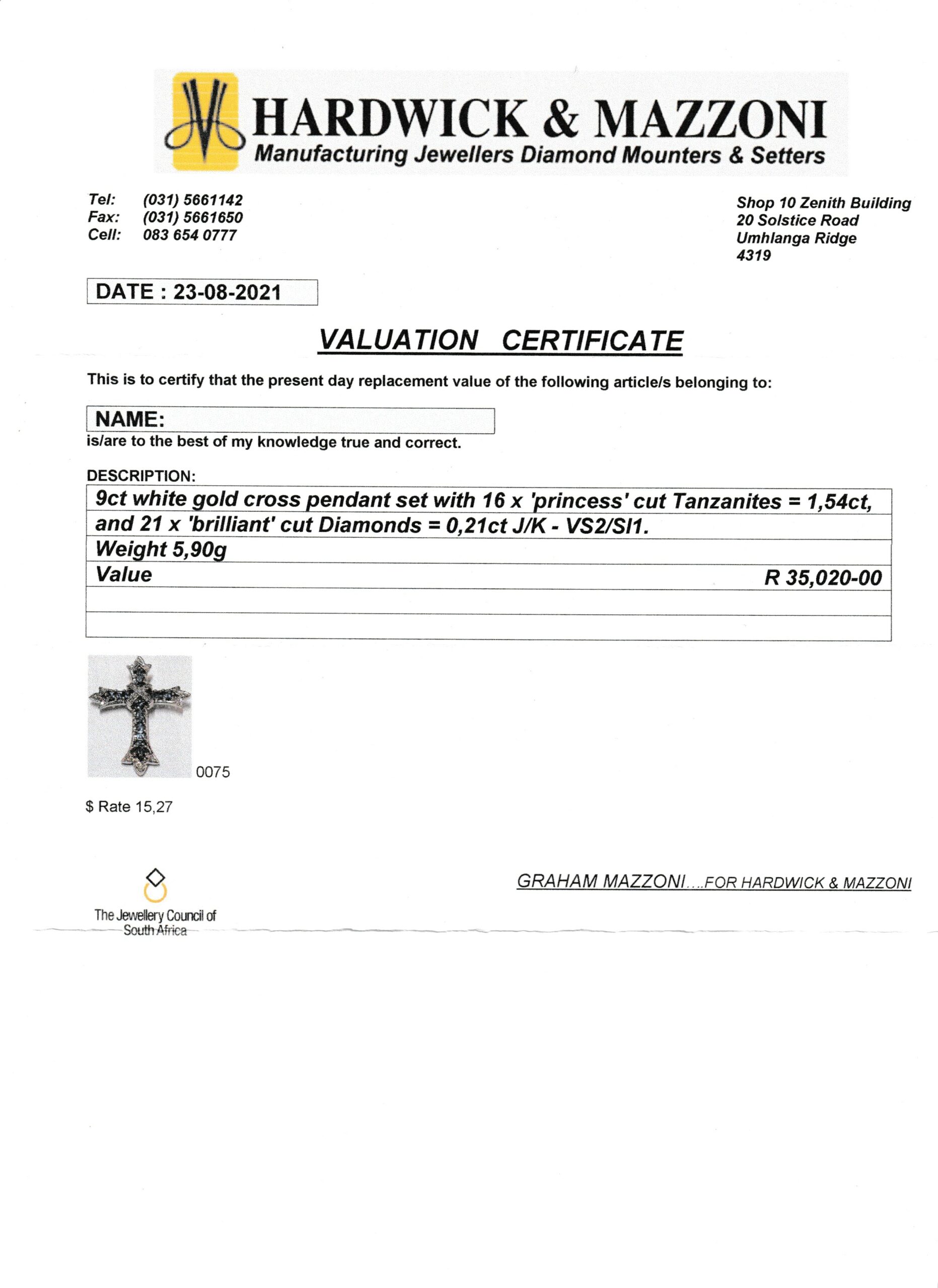 Amazing 9ct White Gold, Diamond & Tanzanite Cross - Image 8