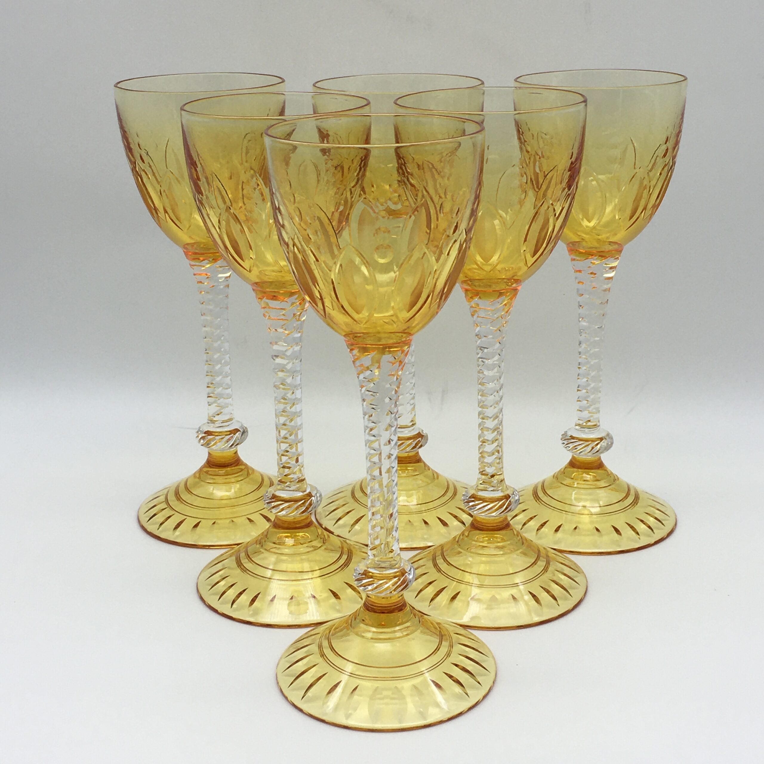 Rare Amazing Set of ‘Stuart Crystal’ Amber Hock/Wine Glasses