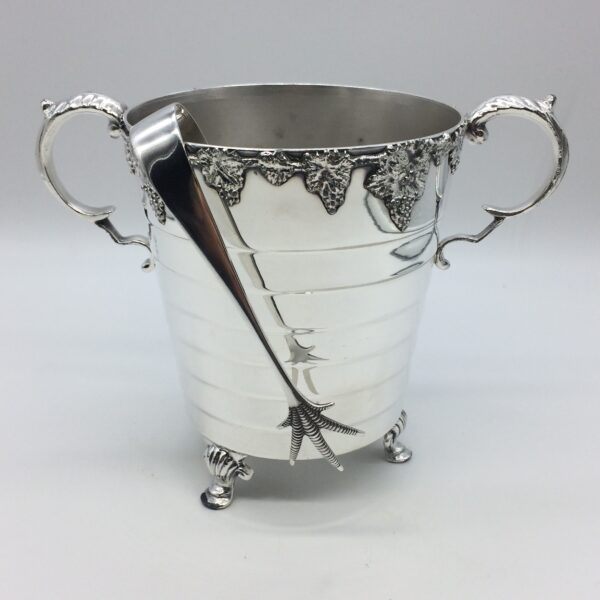 Vintage Silver-Plated Ice Bucket & Tongs