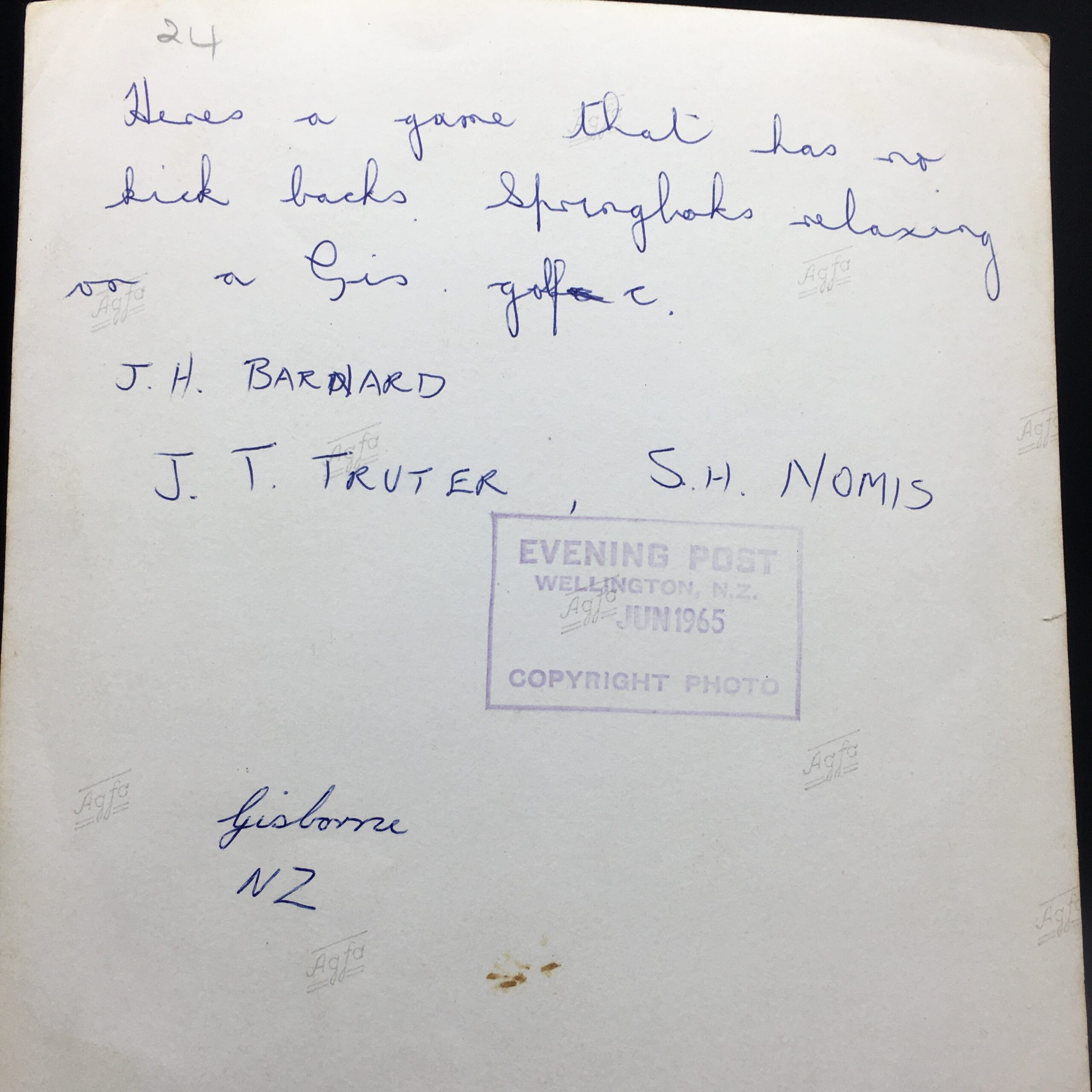 Early ‘1965 Springbok Rugby’ Photograph (Nomis, Truter, Barnard) - Image 7