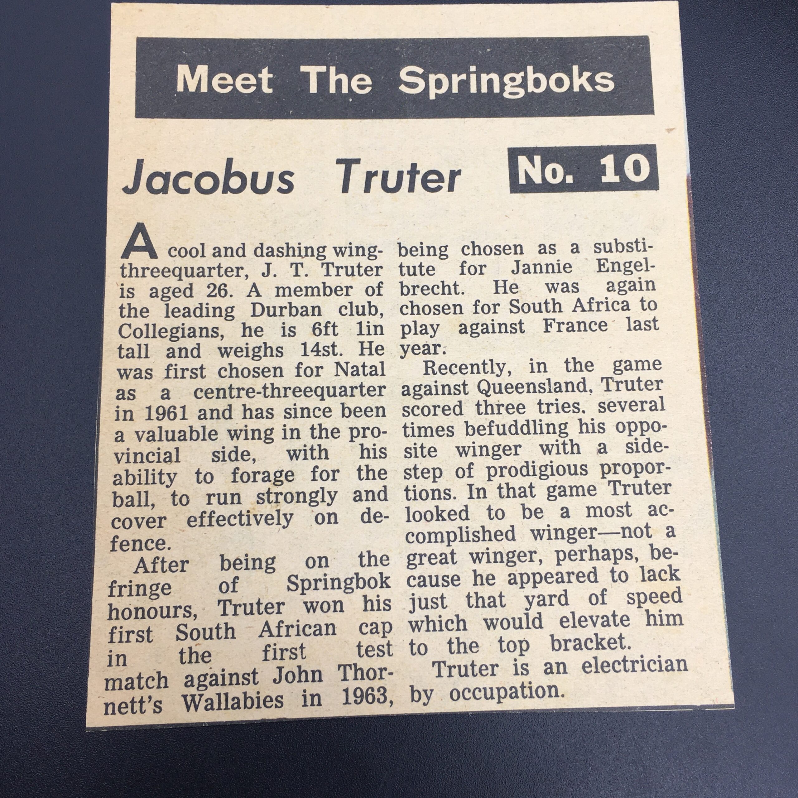 Early ‘1965 Springbok Rugby’ Photograph (Nomis, Truter, Barnard) - Image 9