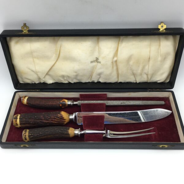 Vintage Stag Horn Handled Carving Set (Walker & Hall)
