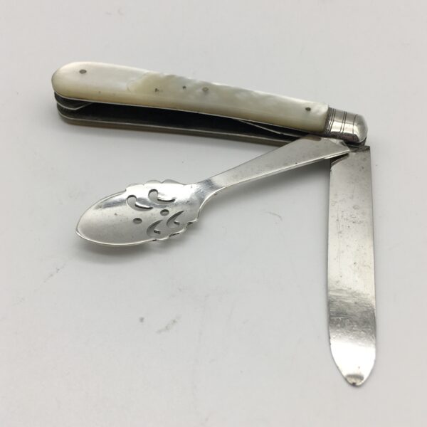 Rare Antique Silver & Mother of Pearl Fruit Knife & Orange Peeler