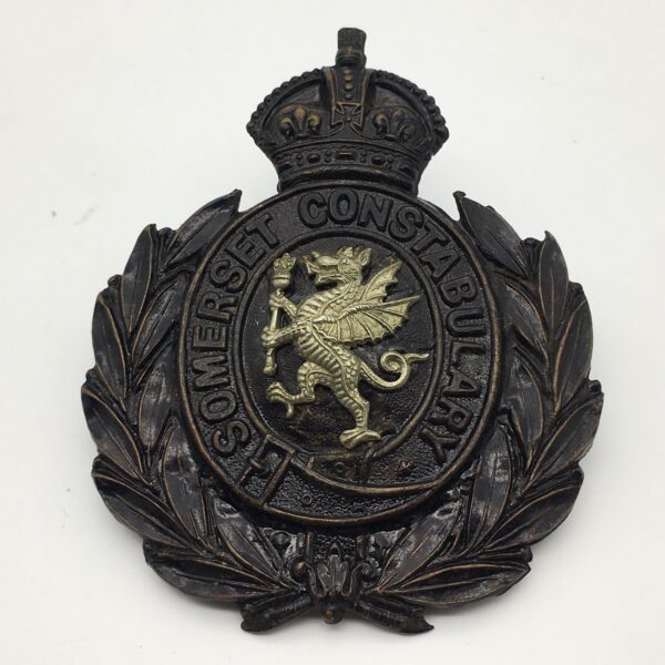 British – Antique ‘Somerset Constabulary’ Helmet Plate (white dragon)