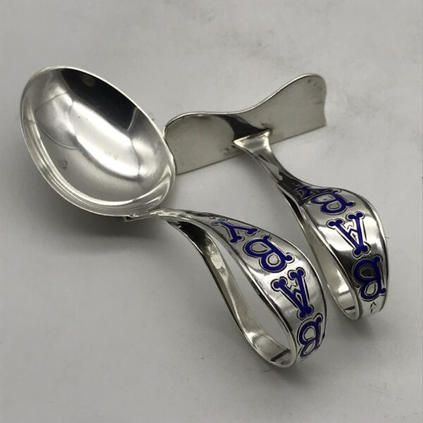 Antique Silver & Enamel Baby Spoon & Pusher