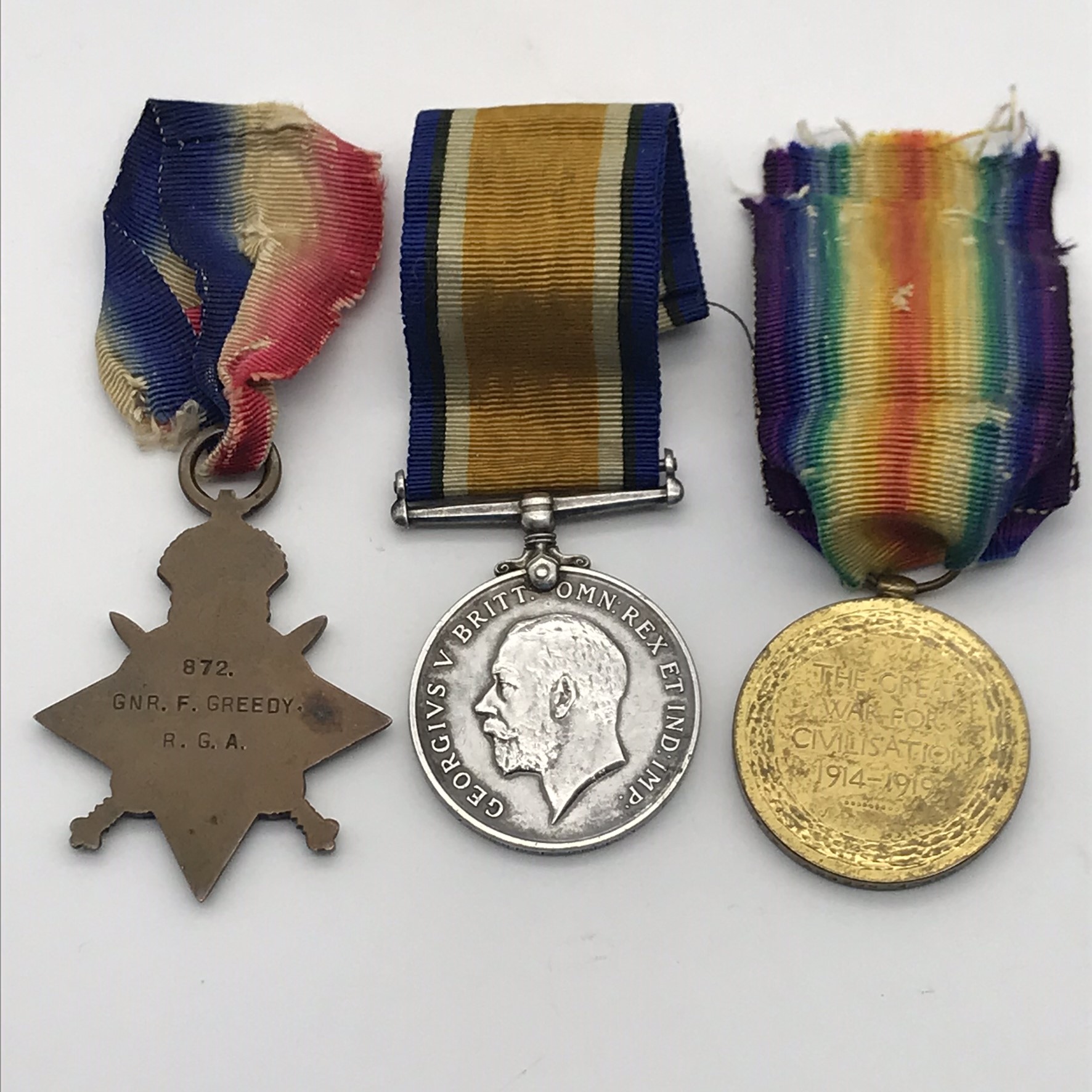 WW1 Medal Trio – ‘GNR. F. GREEDY’ – ‘R.G.A. & R.A.’ (SR - 872) - Image 6