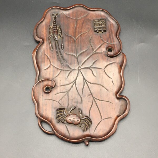 Rare ‘Japanese’ Antique Carved ‘Lily Pad’ Tray (Signed)