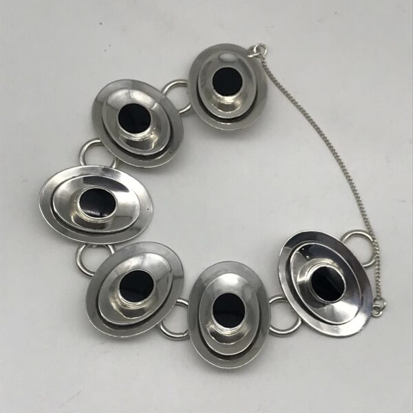 Scarce Designer ‘Haglund’ Sterling Silver & Onyx ‘Modernist’ Bracelet