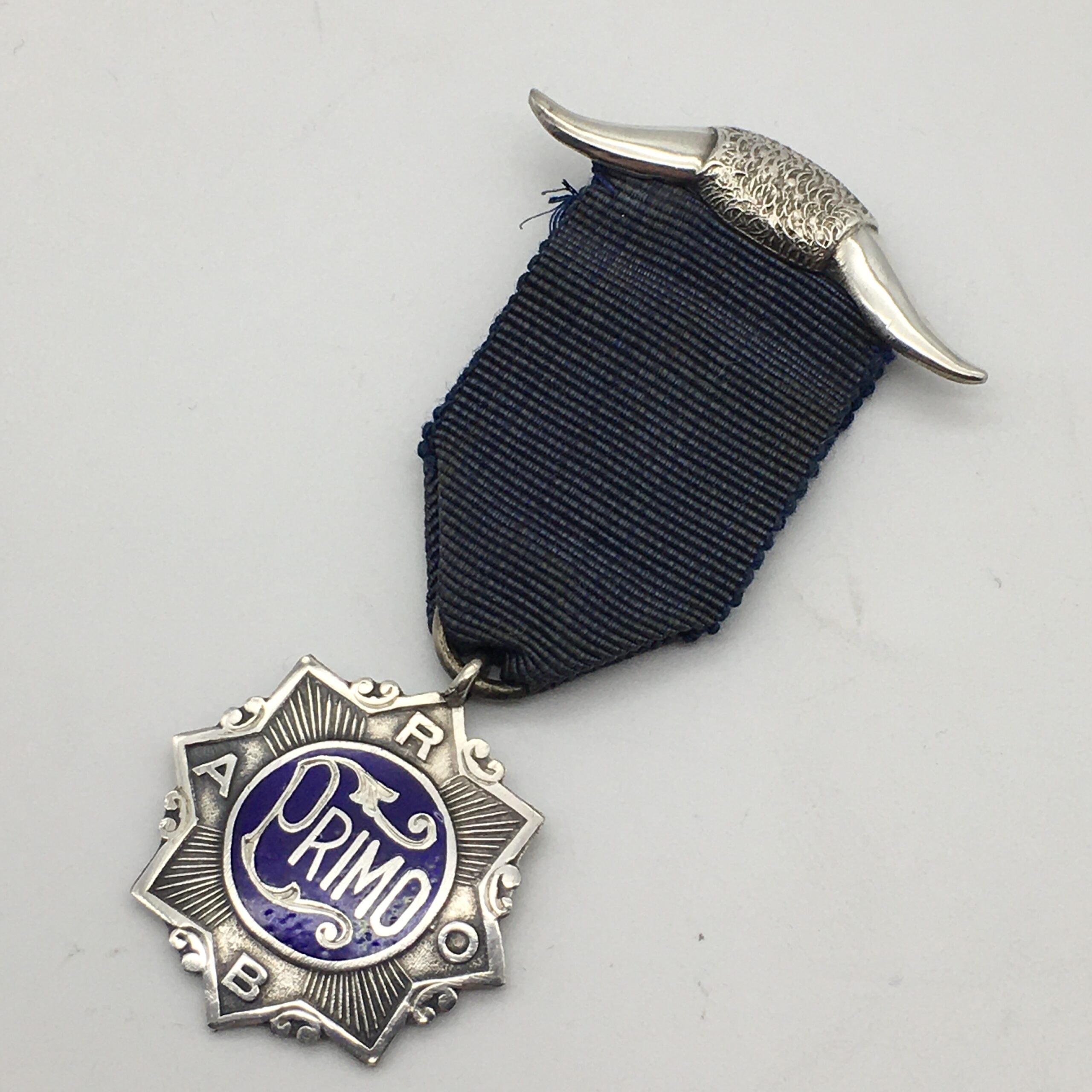 Early Silver & Enamel ‘R.A.O.B.–PRIMO’ Masonic Medal/Jewel