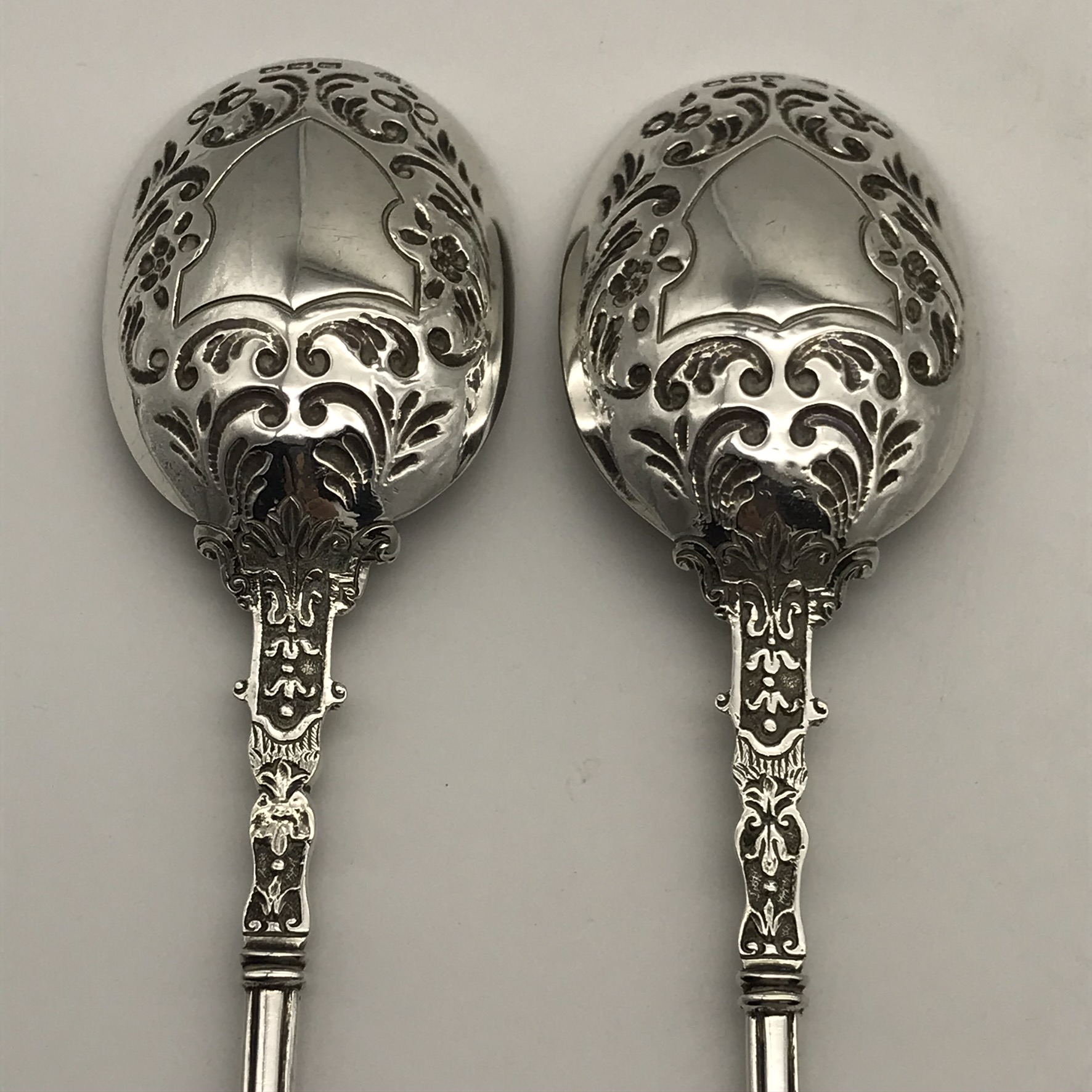 Wonderful Pair of Victorian Silver Dessert or Berry Spoons (1896) - Image 9