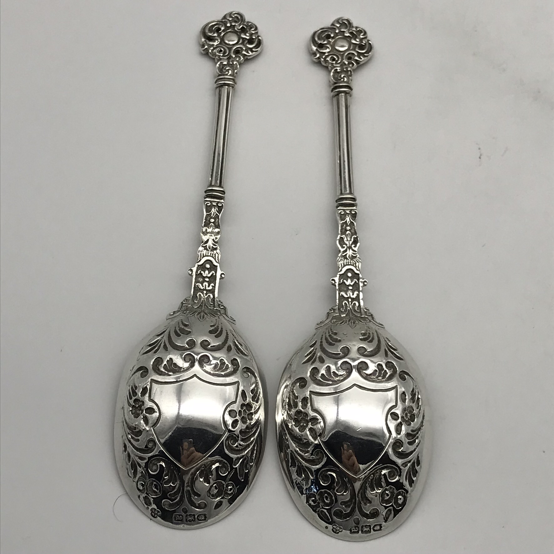 Wonderful Pair of Victorian Silver Dessert or Berry Spoons (1896) - Image 8