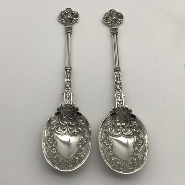 Wonderful Pair of Victorian Silver Dessert or Berry Spoons (1896)