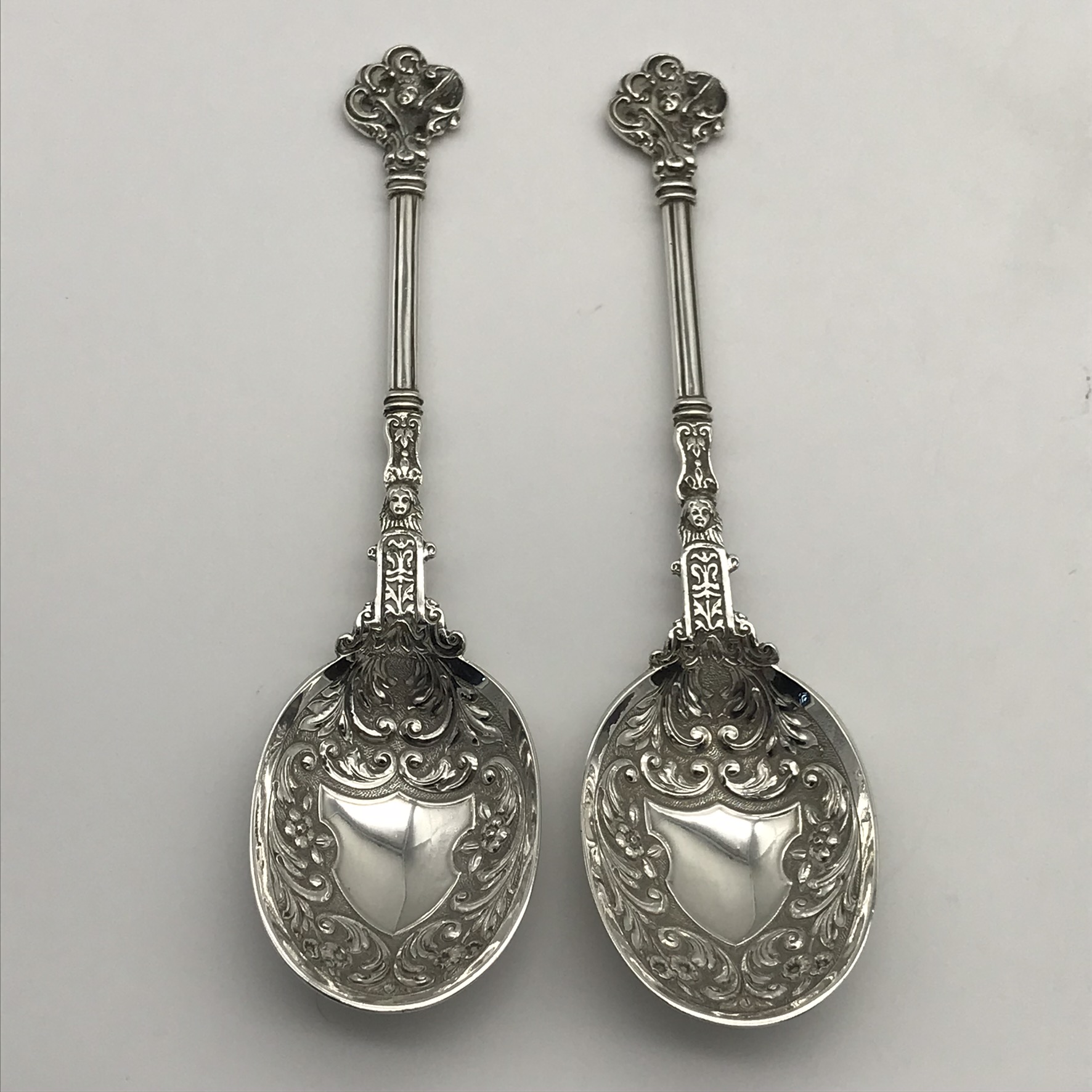 Wonderful Pair of Victorian Silver Dessert or Berry Spoons (1896)