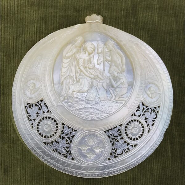 Rare Antique Carved ‘Mother-of-Pearl’ Shell Nativity Scene (Framed)