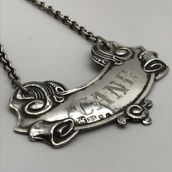 Scarce Vintage Solid Silver ‘CANE’ Decanter Label