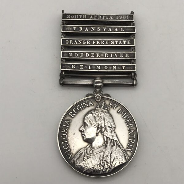 Boer War – Q.S.A. Medal (5 Bars) ‘Northumberland Fusiliers’ (PTE. J. HARRUP)