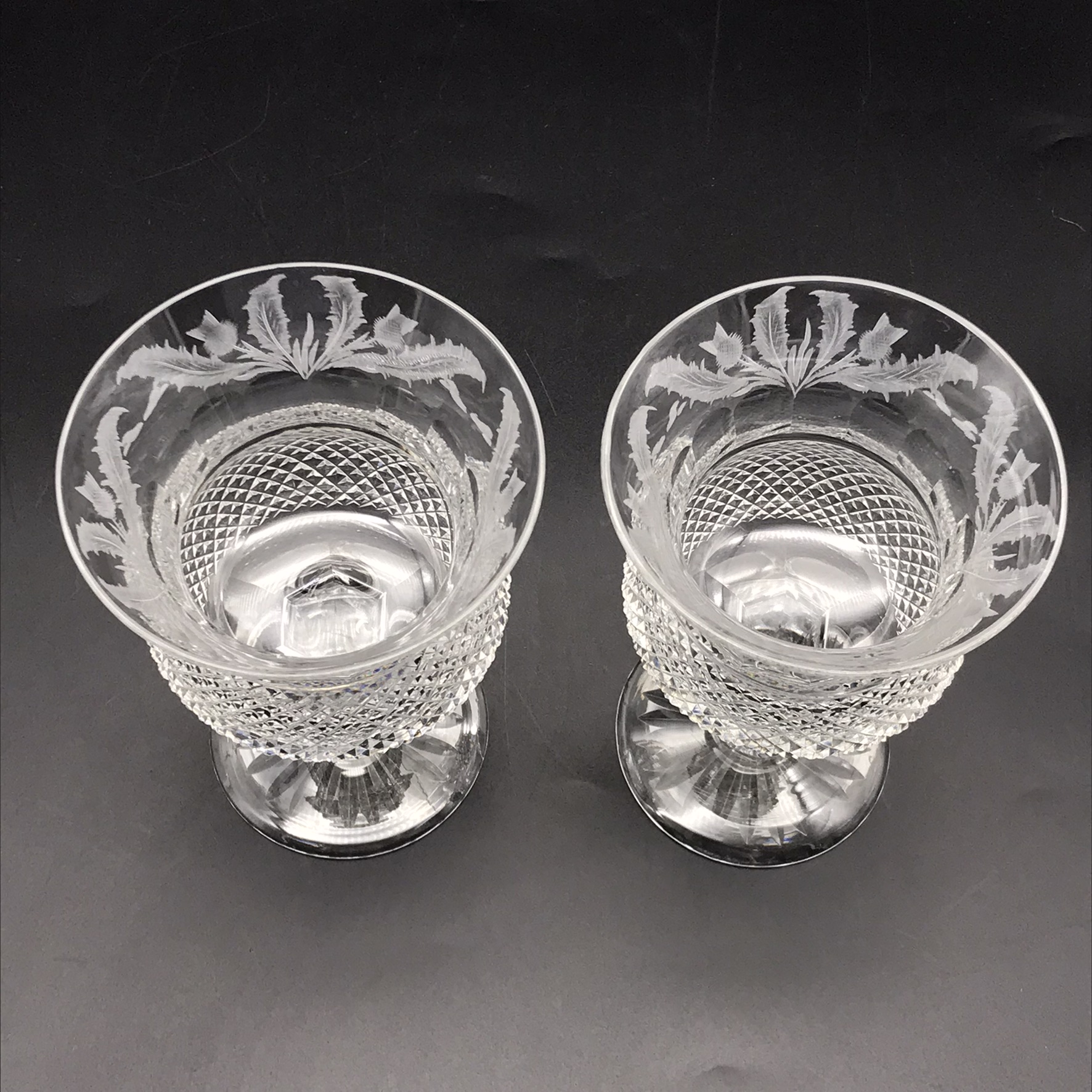 Scarce Pair of Thistle ‘Edinburgh & Leith’ Crystal Wine Glasses - Image 2