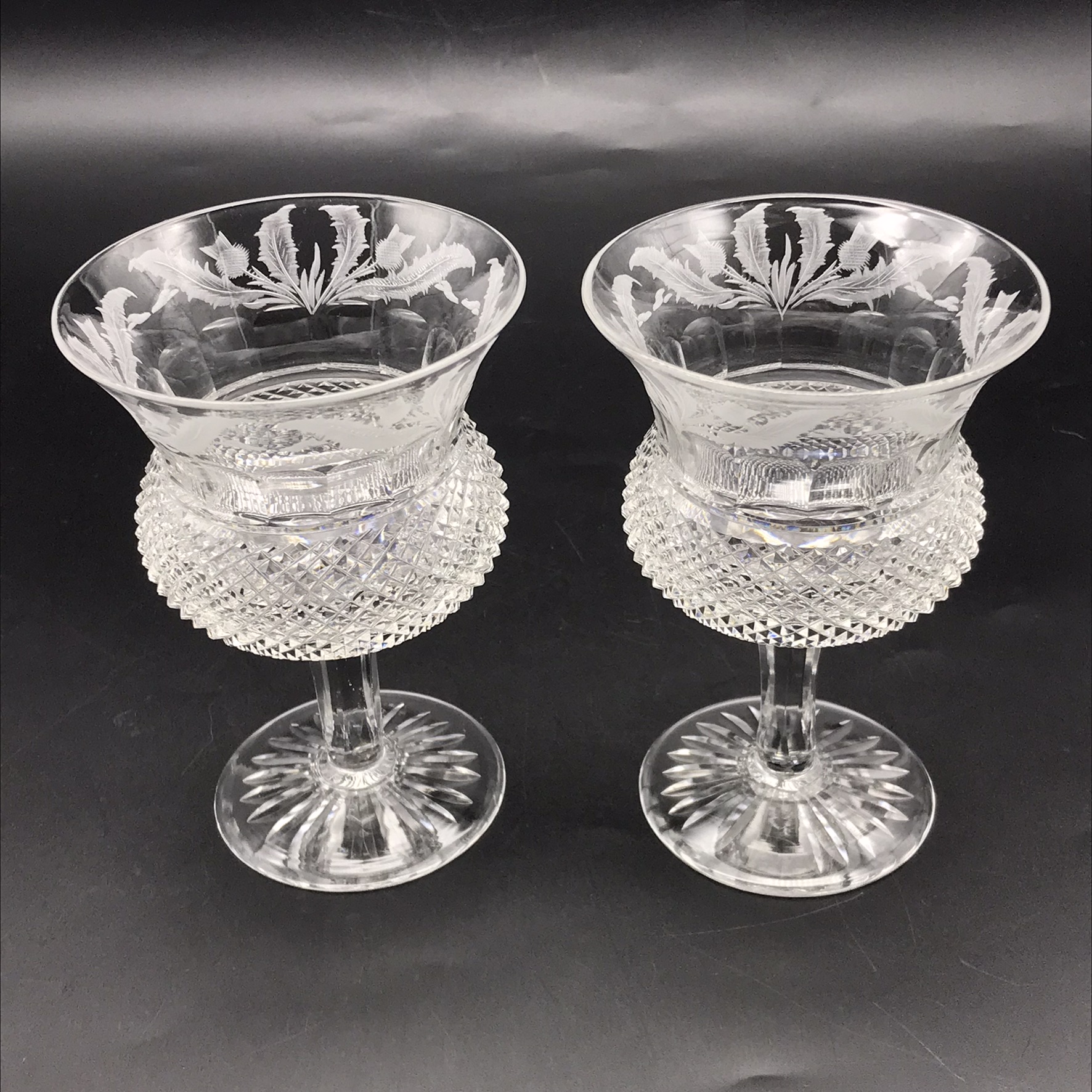 Scarce Pair of Thistle ‘Edinburgh & Leith’ Crystal Wine Glasses - Image 6