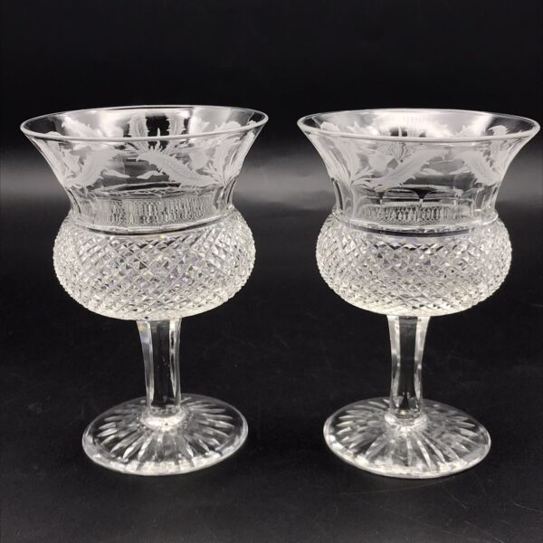 Scarce Pair of Thistle ‘Edinburgh & Leith’ Crystal Wine Glasses