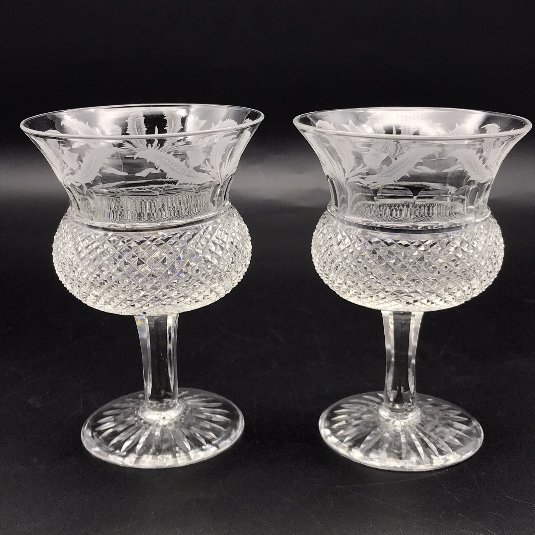 Scarce Pair of Thistle ‘Edinburgh & Leith’ Crystal Wine Glasses