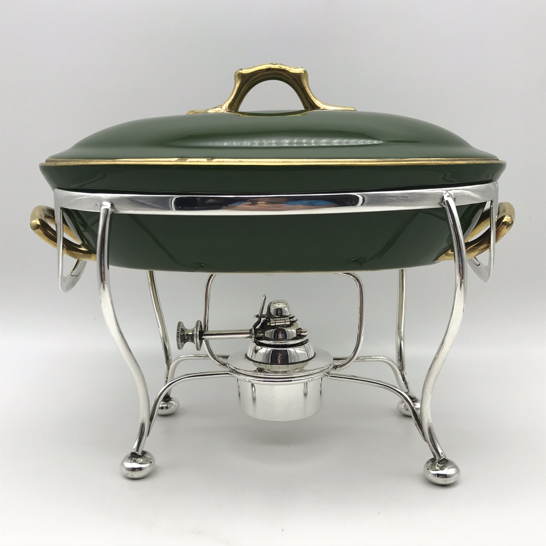 Vintage Silver-Plated Food Warmer & French Porcelain Entrée Dish (Pillivuyt)