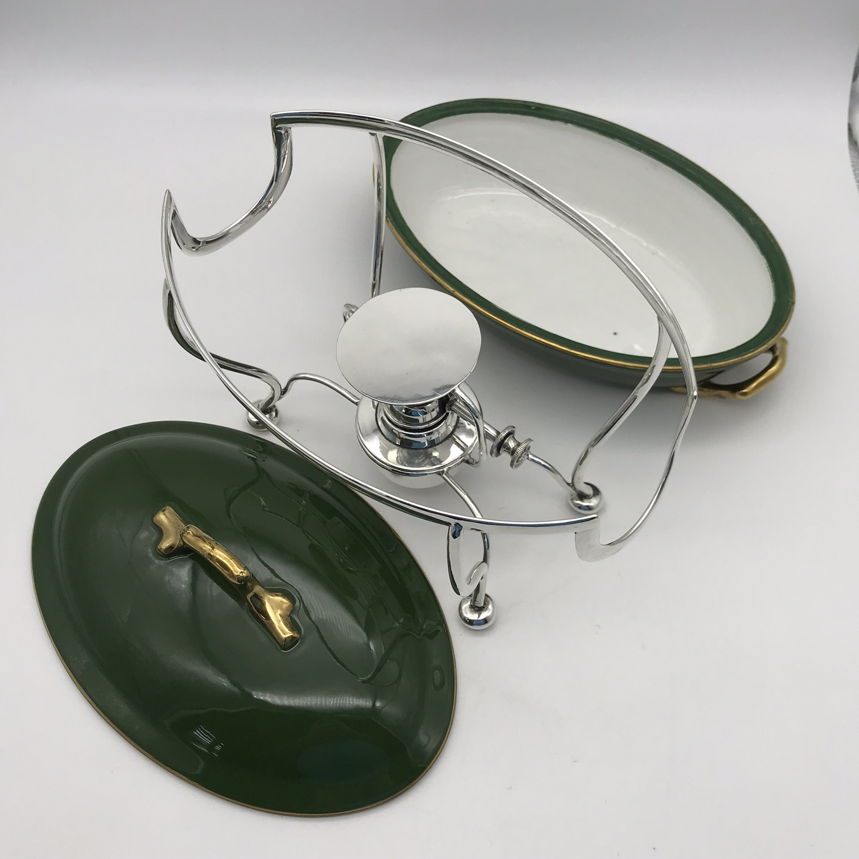 Vintage Silver-Plated Food Warmer & French Porcelain Entrée Dish (Pillivuyt) - Image 6